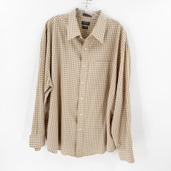 Arrow Beige Plaid Button Front Collared Classic Fit Shirt Men's Size 2X - Picture 1 of 9